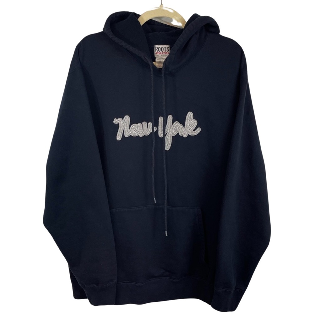 Vintage Roots Athletics Drawstring Hoodie New York XL Navy Blue 80% Cotton